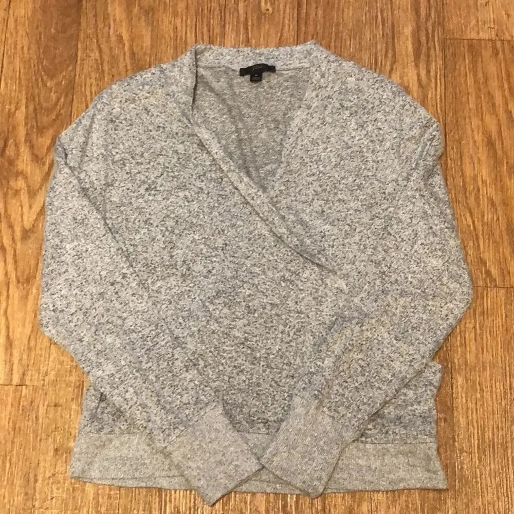 J. Crew Gray Faux Wrap Crossover Heather Knit Pullover Sweater Size Medium